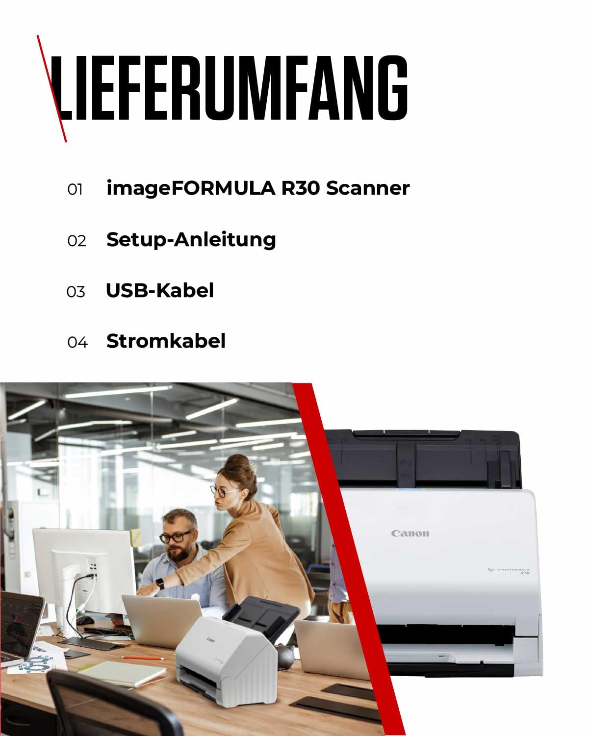 Canon Scanner imageFORMULA R30 | Dokumentenscanner | Duplex Scanner mit Einzug für Homeoffice & Büro mit USB Kabel | 60 Blatt Einzug | Plug & Scan CaptureOnTouch Lite Software | Integrierte OCR I PDF
