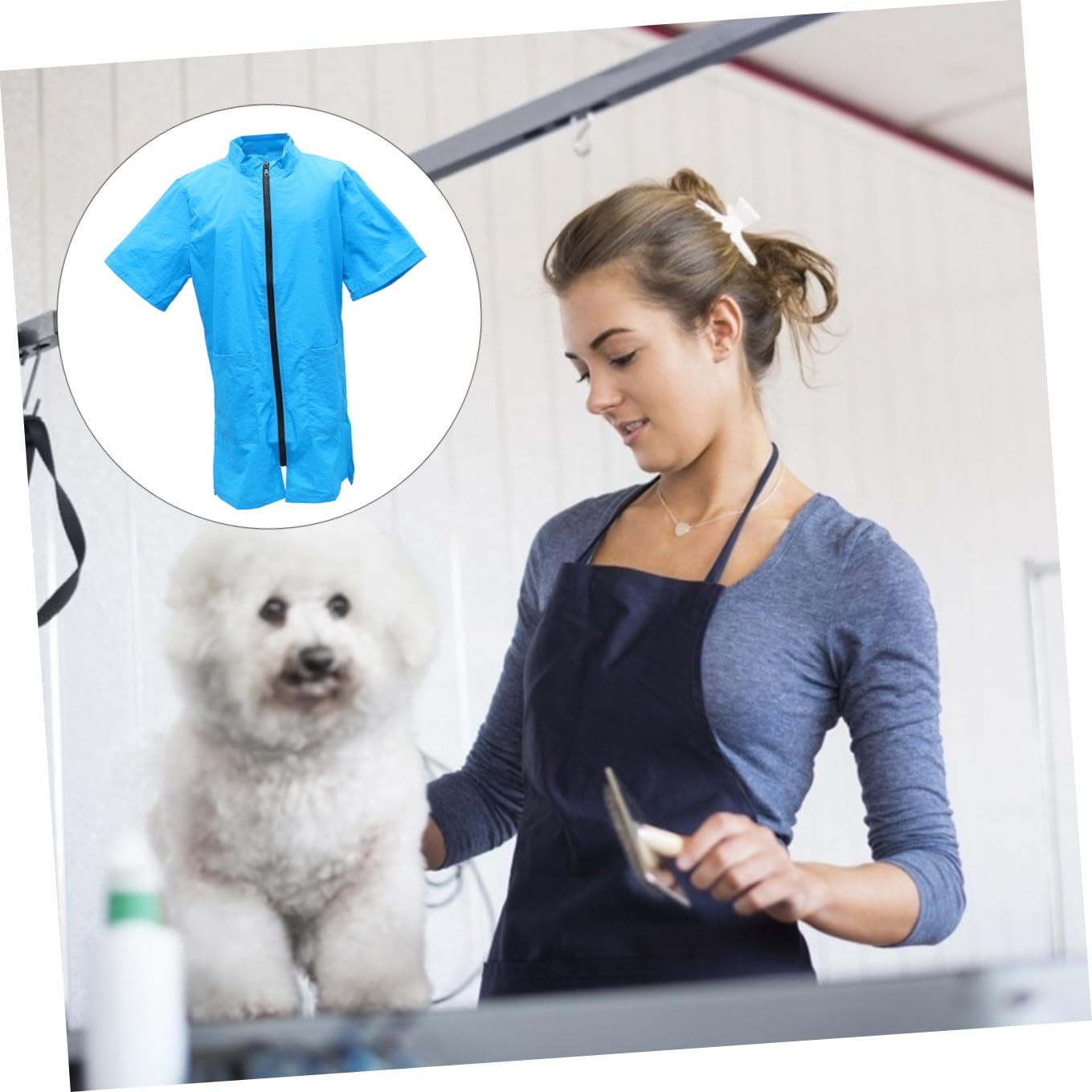 Toddmomy Tablier Uniforme de Travail Confortable en Nylon Bleu pour Cosmétologue Imperméable Protection Anti-humidité pour Animaux de Compagnie Adapté Salon de Toilettage