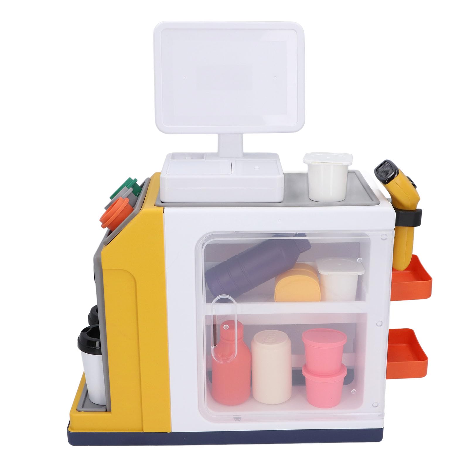 Set di Giocattoli Simulati per Supermercato per Giochi di Finzione con Registratore di Cassa, Caffettiera e Scanner di Codici a Barre per Bambini 37x20,5x41 Cm
