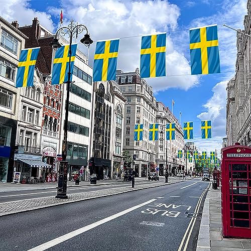 Image of AhfuLife 2 Pcs Swedish flag Sweden Flag 3x5 Ft, Large Swedish National Flags for Outside - Double Side with Brass Eyelets for Olympic Party Decorations, Bar Garden Street Decoration Indoor Outdoor