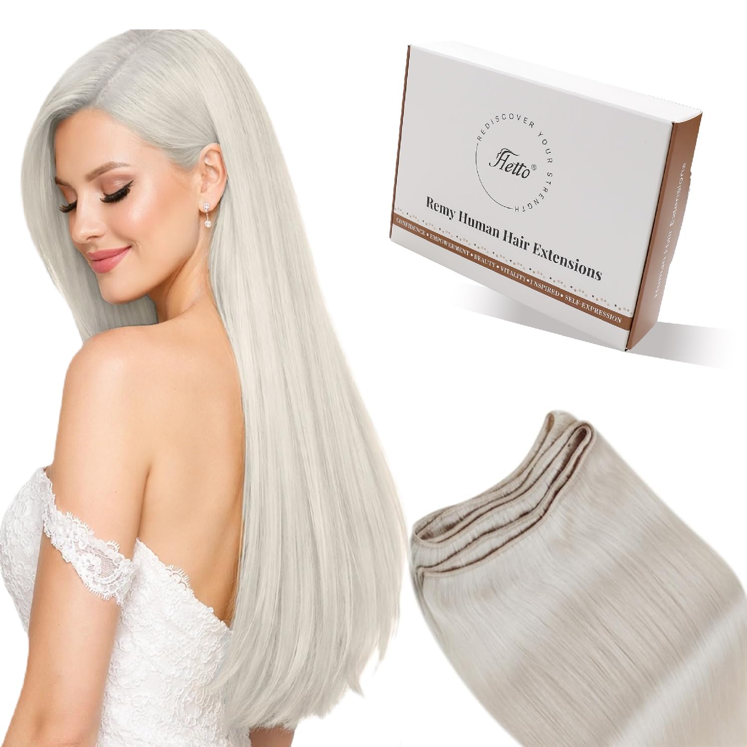 Hetto Weft Hair Extensions Human Hair Blonde Sew in Hair Extensions Real Human Hair Platinum Blonde Weft Human Hair Extension Skin Weft Invisible 16