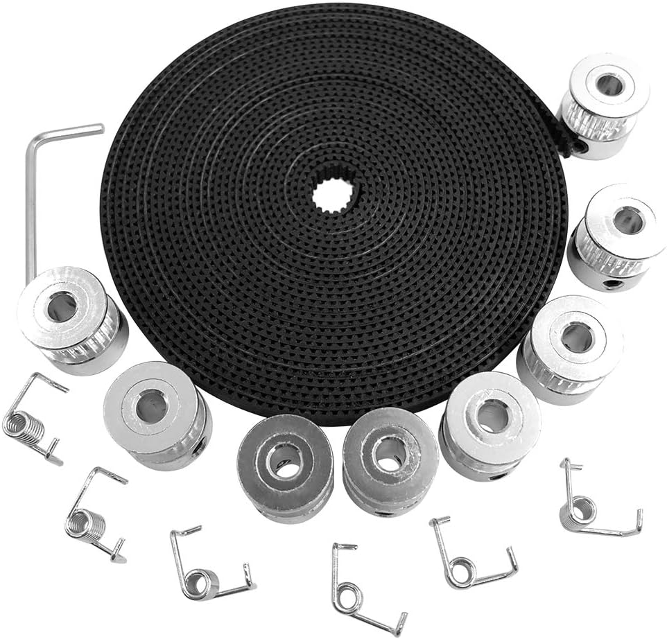 YuCool 5M GT2 Timing Belt (2mm Pitch 6mm Wide)+8pcs 20 Teeth 5mm Bore Belt Pulley Wheel+6pcs Tensioner Spring Torsion with Allen Wrench for 3D Printer CNC Accessories