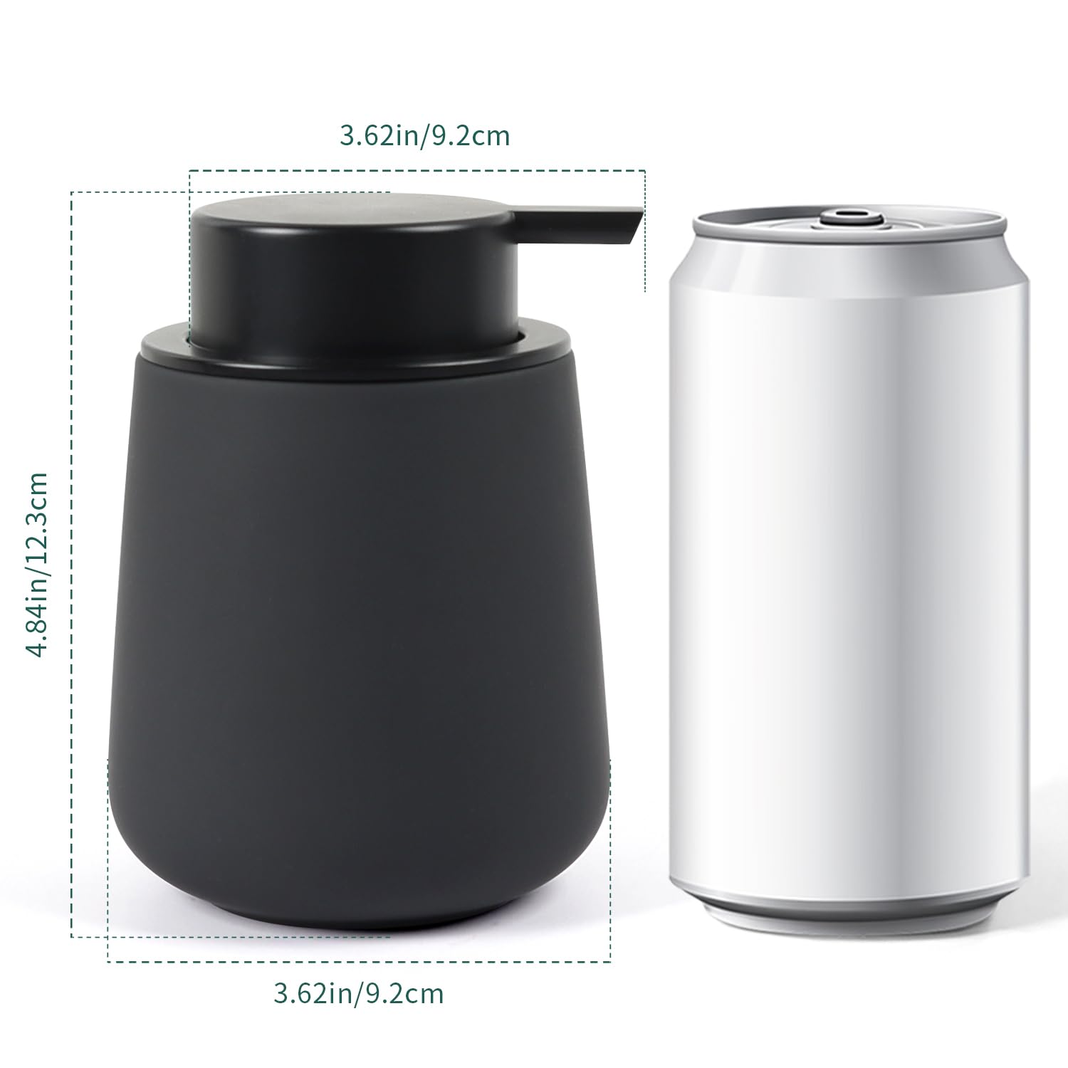 Seifenspender Schwarz Matt Umlaca Spülmittelspender,Nachfüllbarer Soap Dispenser Keramik 350ml,Großer Pumpenkopf für leichtes Pressen,Geeignet für Handseife,Shampoo,Duschgel,Küche,Bad