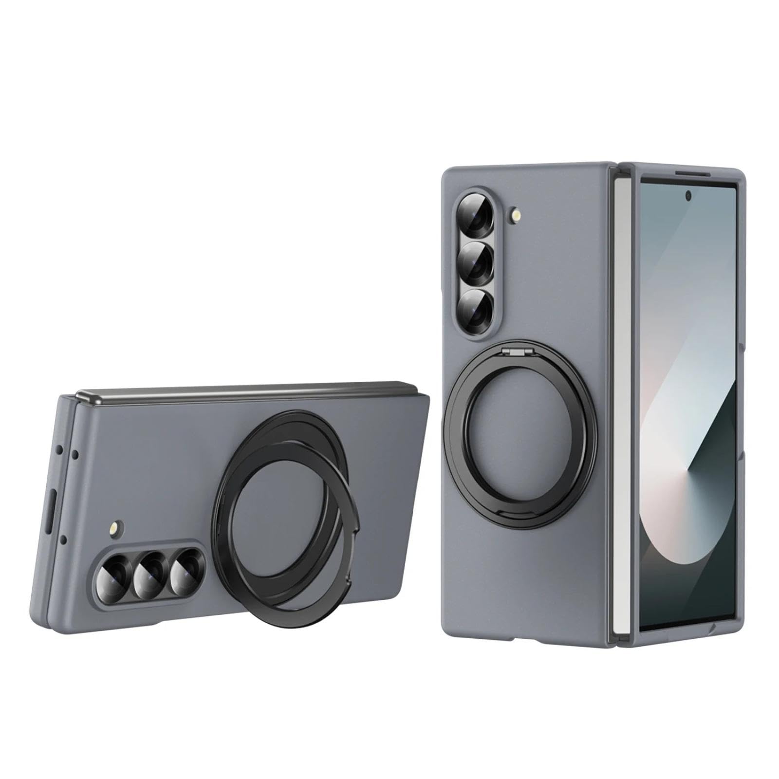 Coque Galaxy Z Fold6 grise avec support et verre trempé