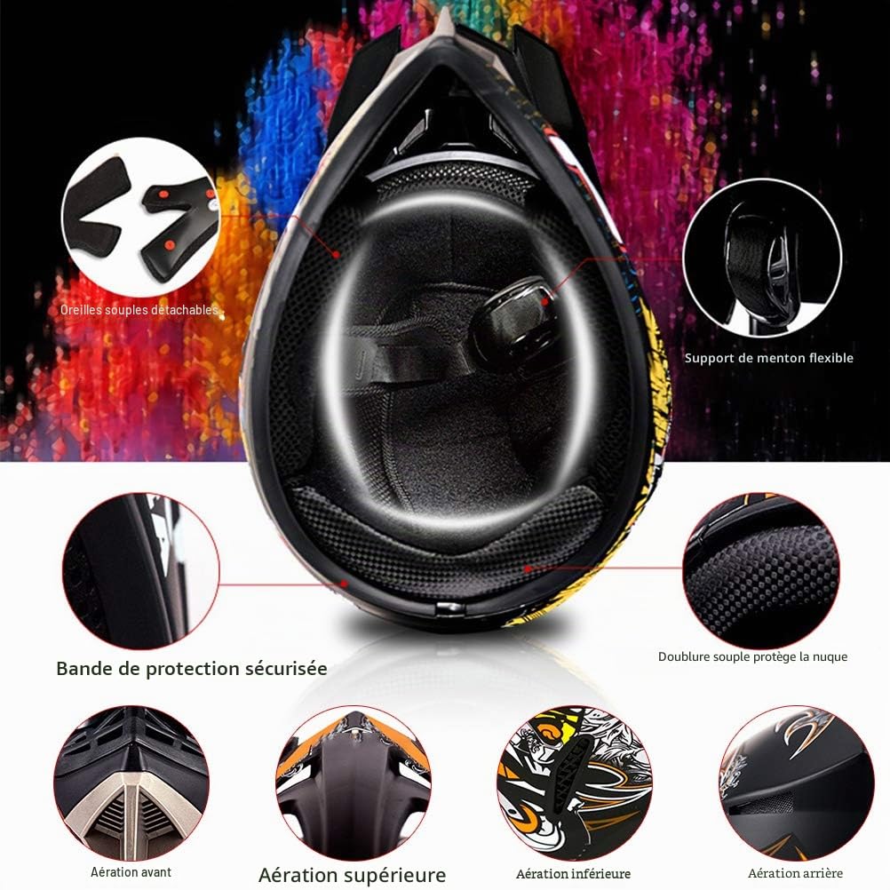 Casque de motocross, casque complet pour enfants et adultes, casque de motocross tout-terrain avec lunettes, gants et masque