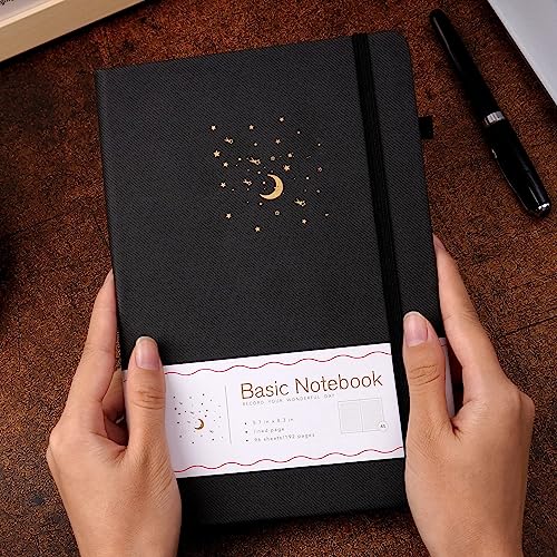 Cagie Lined Journal Notebook For Work, 196 Pages, Medium 5.7" X 8.3", Hardcover Notebook Journal With Pen Loop, (Black Ruled) #TOP7