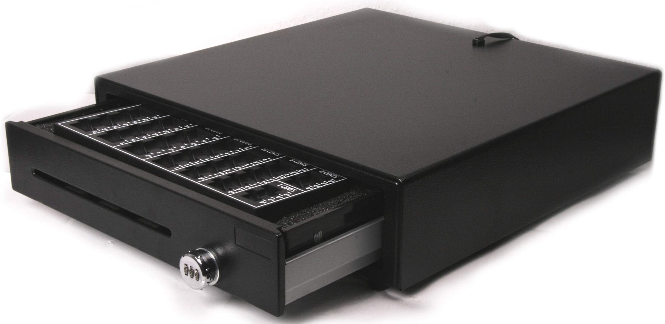 Kassenlade mit Münzbrett und ZAHLENSCHLOSS iQCash410MB RJ11 41x41x10cm Geldkassette Kassenschublade Geldlade Zählbrett Schwarz Metall Elektronisches Kombinationsschloss Tragbar
