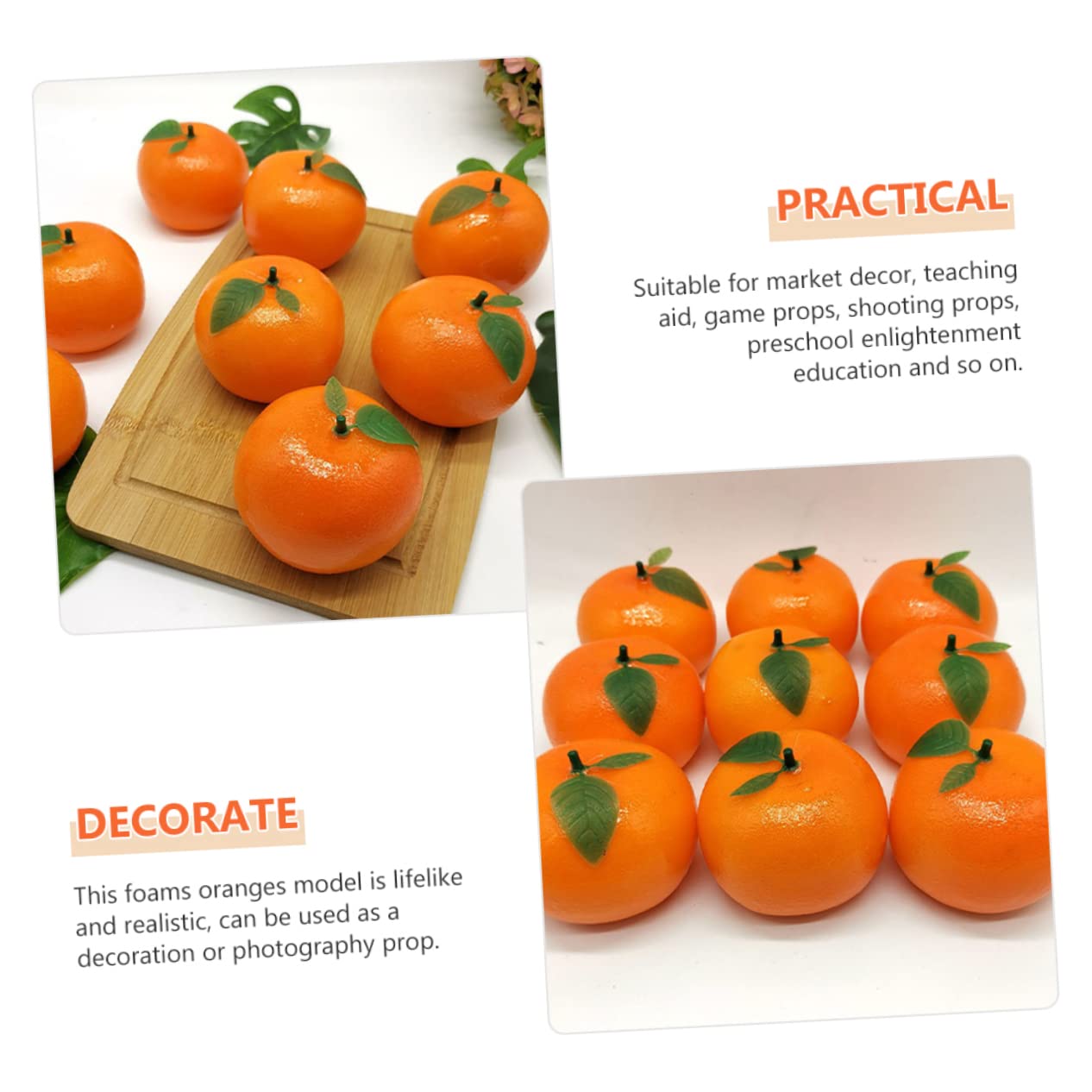 Gatuida 3 Sätze Künstliche Orange Party Fotografie-Requisiten Orangen Dekoration Gefälscht Wohnkultur Groß Simulationsfrucht Orangefarbenes Schlüssel Wahr Schaum 6 Stück * 3