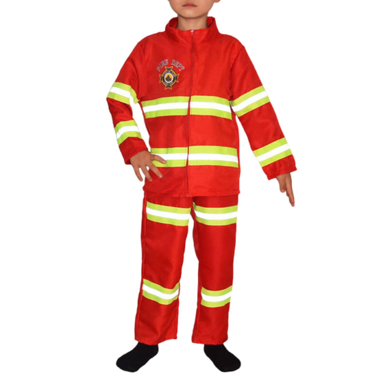 Rollenspiel Feuerwehrmann Outfit Halloween Feuerwehrmann Kostüm für Jungen Mädchen von 6–10 Jahren Halloween Geburtstag Cosplay Party Kind Feuerwehrmann Uniform