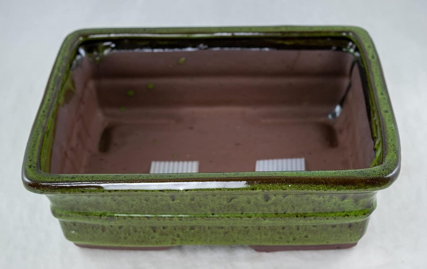 Yubonzai Rectangular Moss Green Glazed Bonsai Pot, Cactus & Succulent Planter with Mesh - 10"x 8"x 3.25" (765-10MG)
