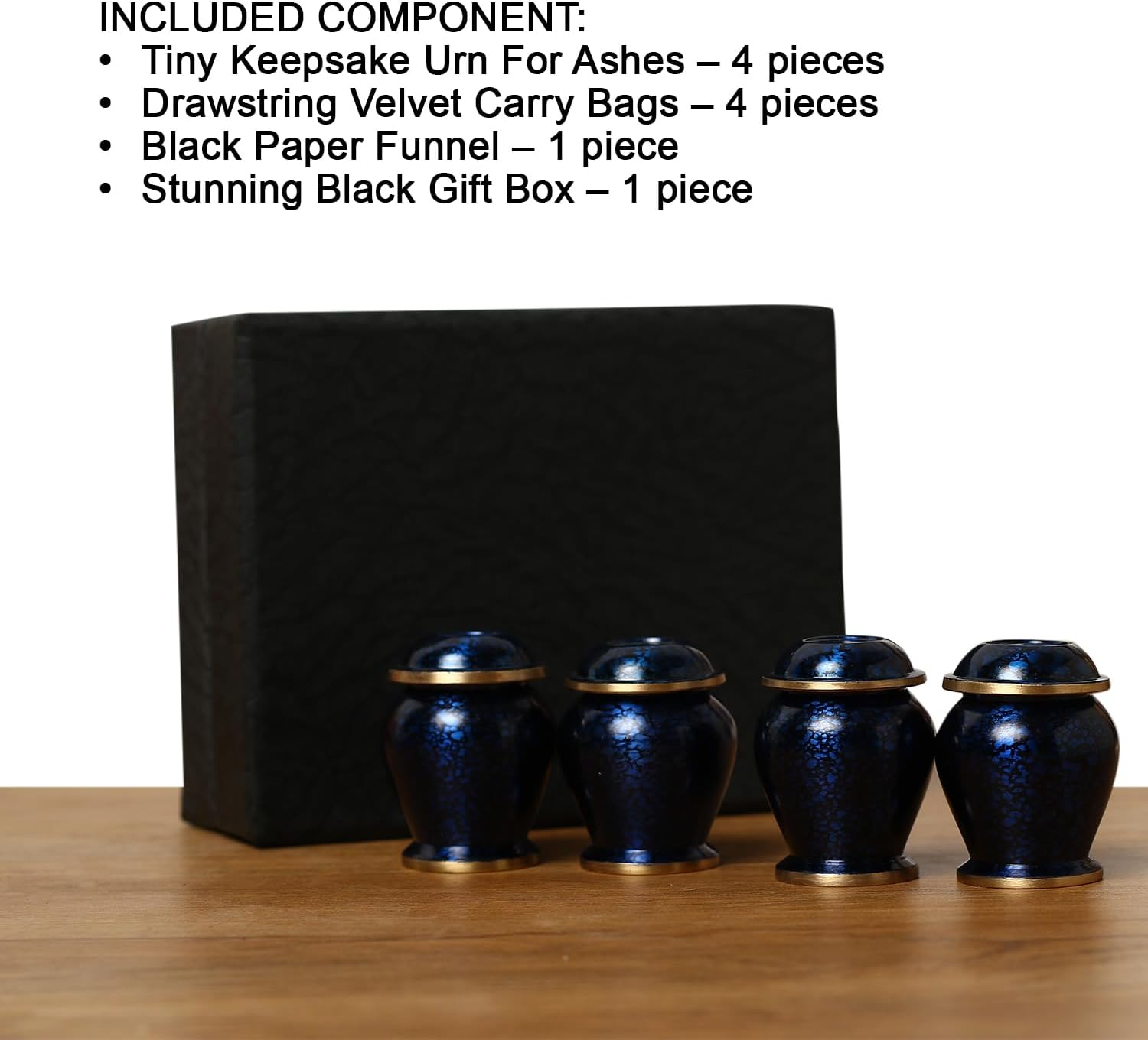 Tiny Urn for Human Ashes Remains - Men and Women - Set of 4 - Gift Pack of Four Mini Marble Blue Keepsake Urns for Ashes with 4 Velvet Bags A Paper Funnel and A Stunning Gift Box
