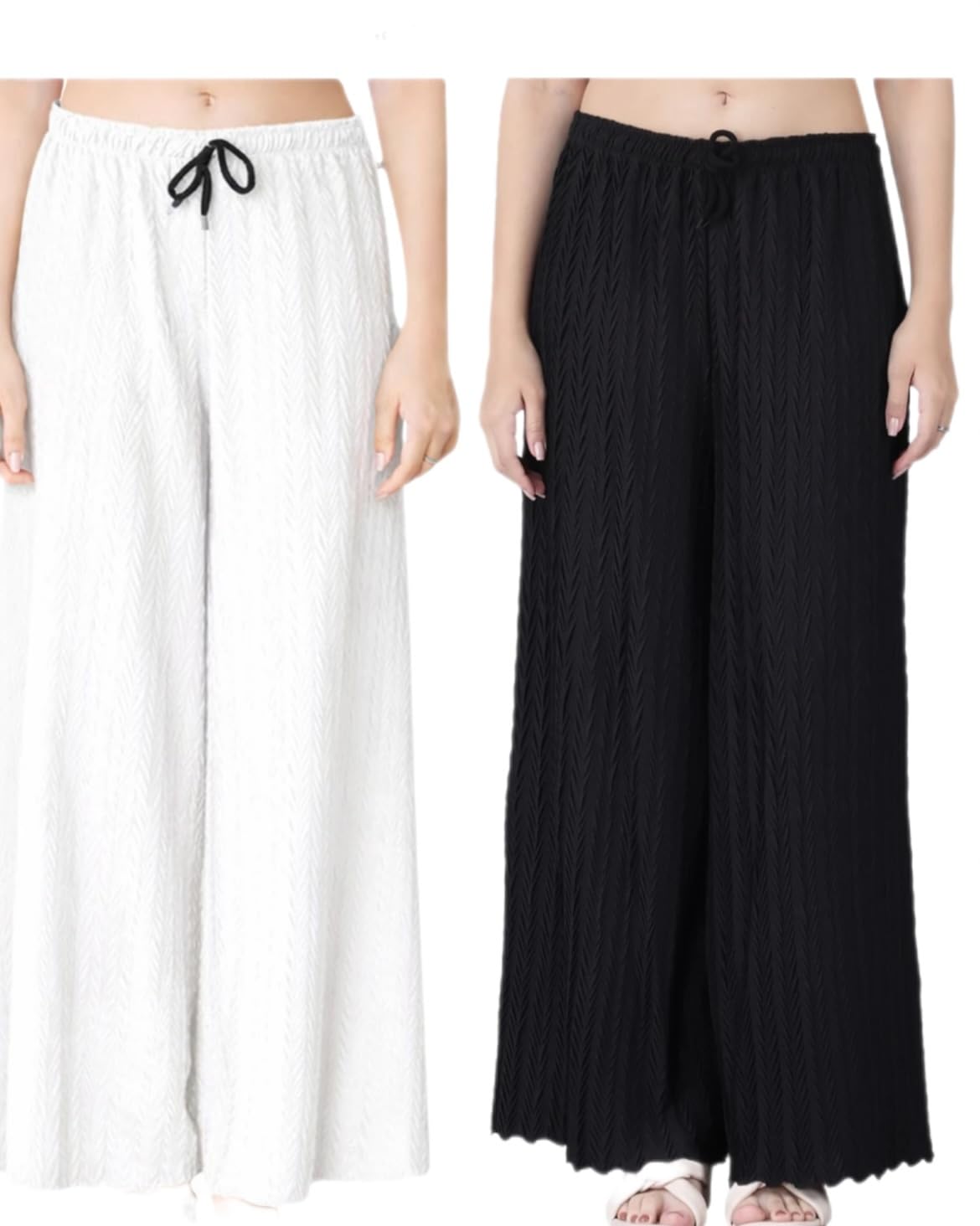 Pack of 2 Women Palazzo Pants | Wide Leg Loose Fit | Combo Pack | Free Size | Stretchable Waist | Casual Wear, Office Wear, Home Wear Palazzo-image-42