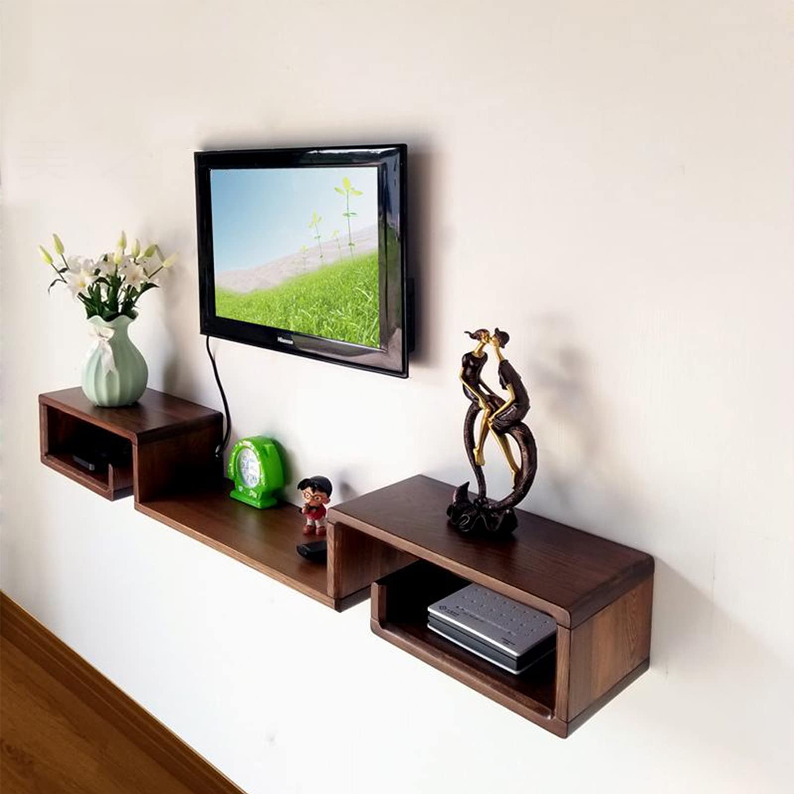 Gabinete de Tv Flotante, Decodificador de Soporte de Tv Montado en la Pared, Centro de Entretenimiento de Medios de Maderaiza para Ps4 / Decodificador de Cable/Reproductor de Dvd/Consola de Jue