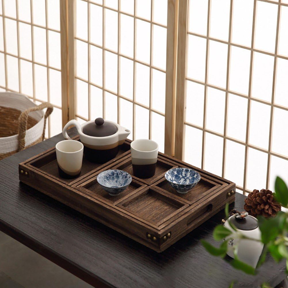 Assiette À Thé en Bois Assiette De Petit Déjeuner Vintage Plateau De Service Rectangulaire Accessoires De Thé Japonais pour Nourriture Thé Boissons Au Café