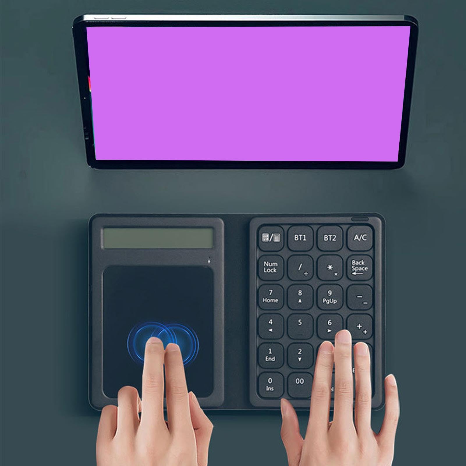 VELATEMOR 3 in 1 Bluetooth Number Pad, 23 Key Number Pad Portable with Num Lock Key. Large Touchpad Keyboard Foldable Dedicated Calculator Function for Working