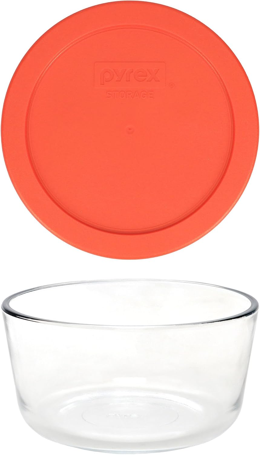 Pyrex 7201 Glass Bowl & 7201-PC Pumpkin Orange Lids (4-Pack) - Made in USA image 2