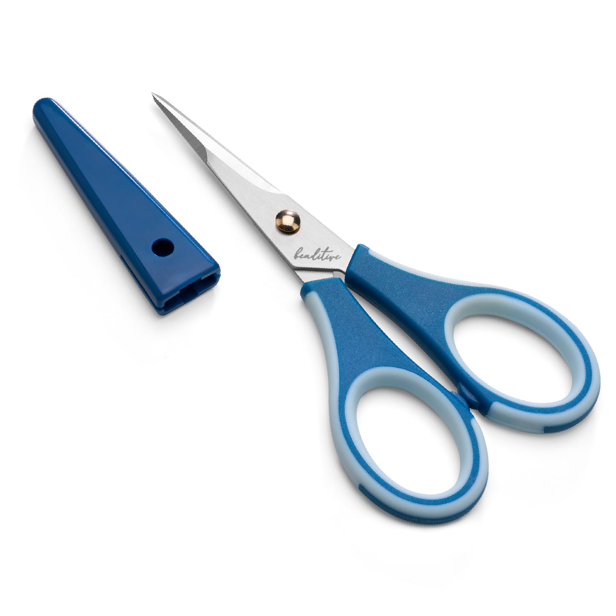 Beaditive Precision Craft Scissors - Ultra Sharp Stainless Steel Blades & Non-Slip TPR Handles - Adult & Kid Scrapbooking Scissors With Safety Cap For