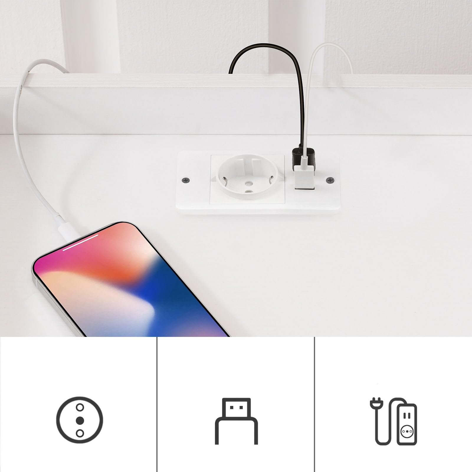 HOOBRO Comodino con Striscia LED, Tavolino con Stazione di Ricarica, 2 Cassetti, Portaoggetti con Luce Regolabile, per Camera da Letto, Soggiorno, Stile Moderno, Bianco EWT28CDBZ01