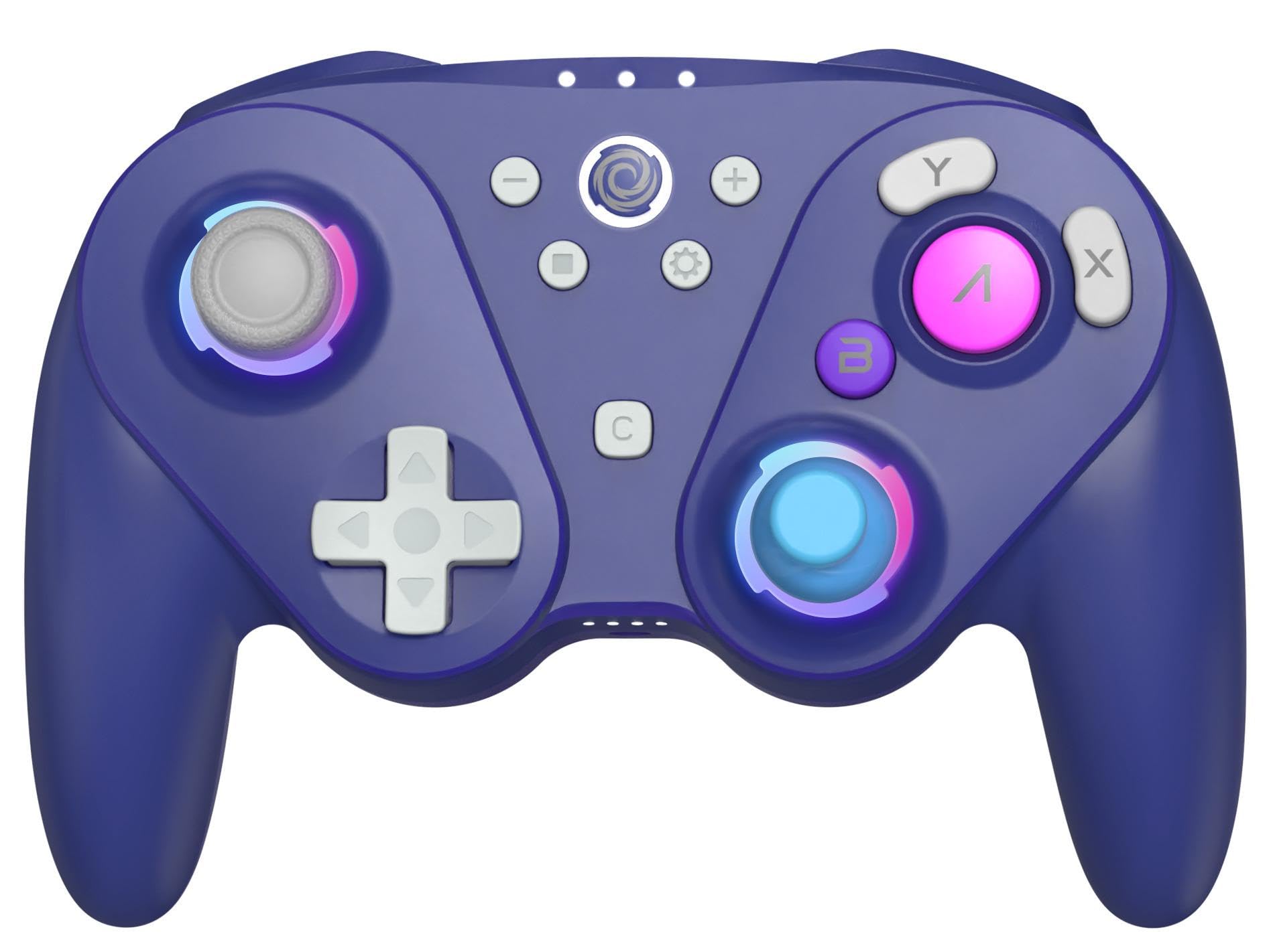 Oniverse Kabelloser Controller für Switch/Switch 2/Gamecube/PC/Mobil, 13 Stunden Akkulaufzeit, Hall-Effekt-Joysticks und Trigger, Gyroskop, Makrotasten, Turbo-Modus, 4 LED-Modi – Foenix (Violett)