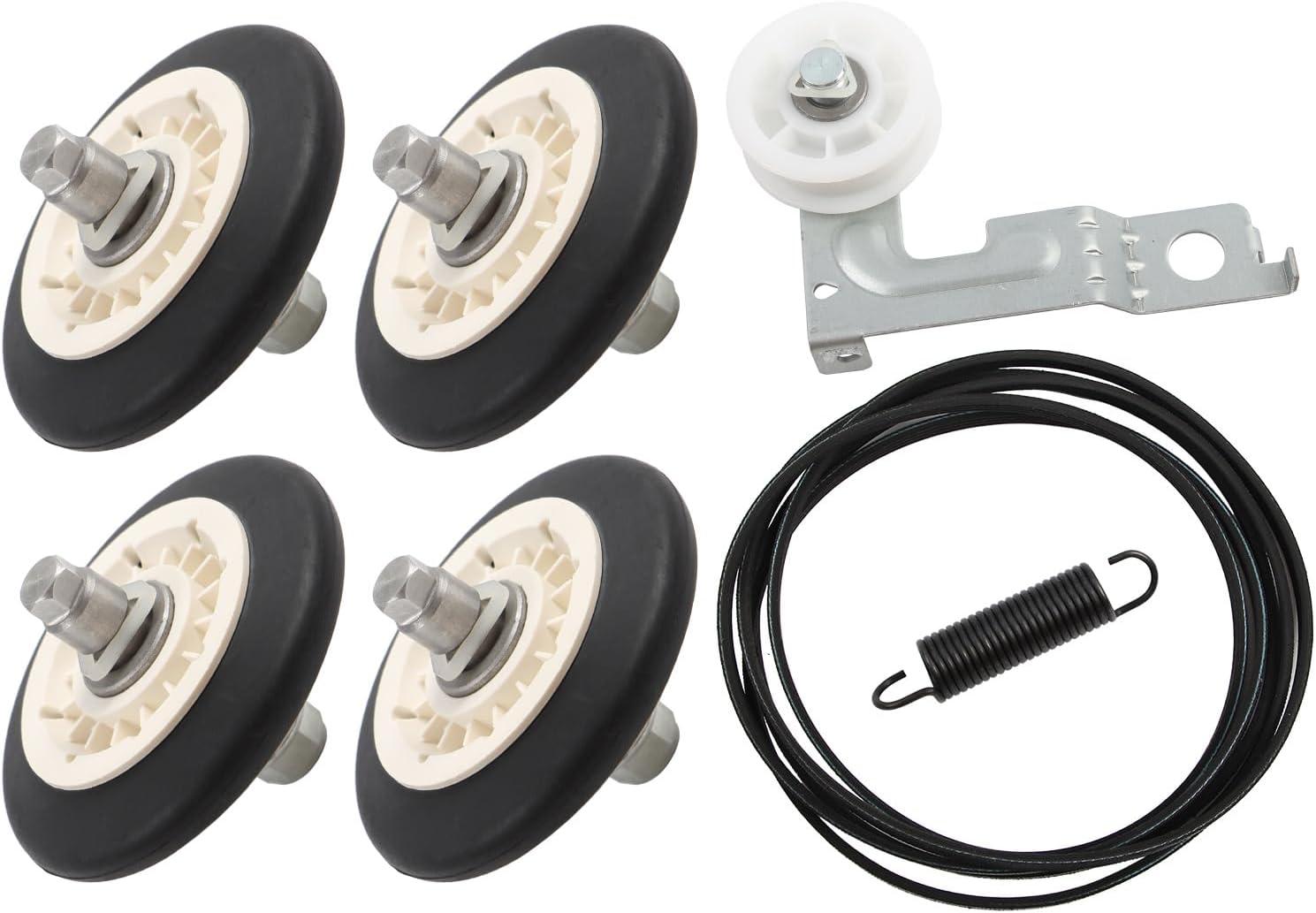 4 Pcs Dryer Drum Roller Repair Kit with Belt & Idler Pulley Assembly Replace WE03X10008 WE12X10011 WE12X10013 Fit for GE Dryer PTDN800EM0WW PTDN800GM0WW PTDN805EM0MS PTDN805GM0MS
