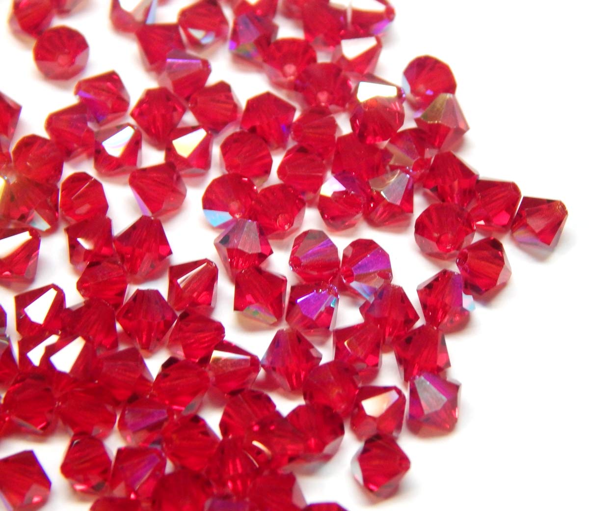 Perlin 4mm Crystal Bohemian Bicone Beads, Set of 40, Siam Red AB, Fire Polished Faceted - Image 3