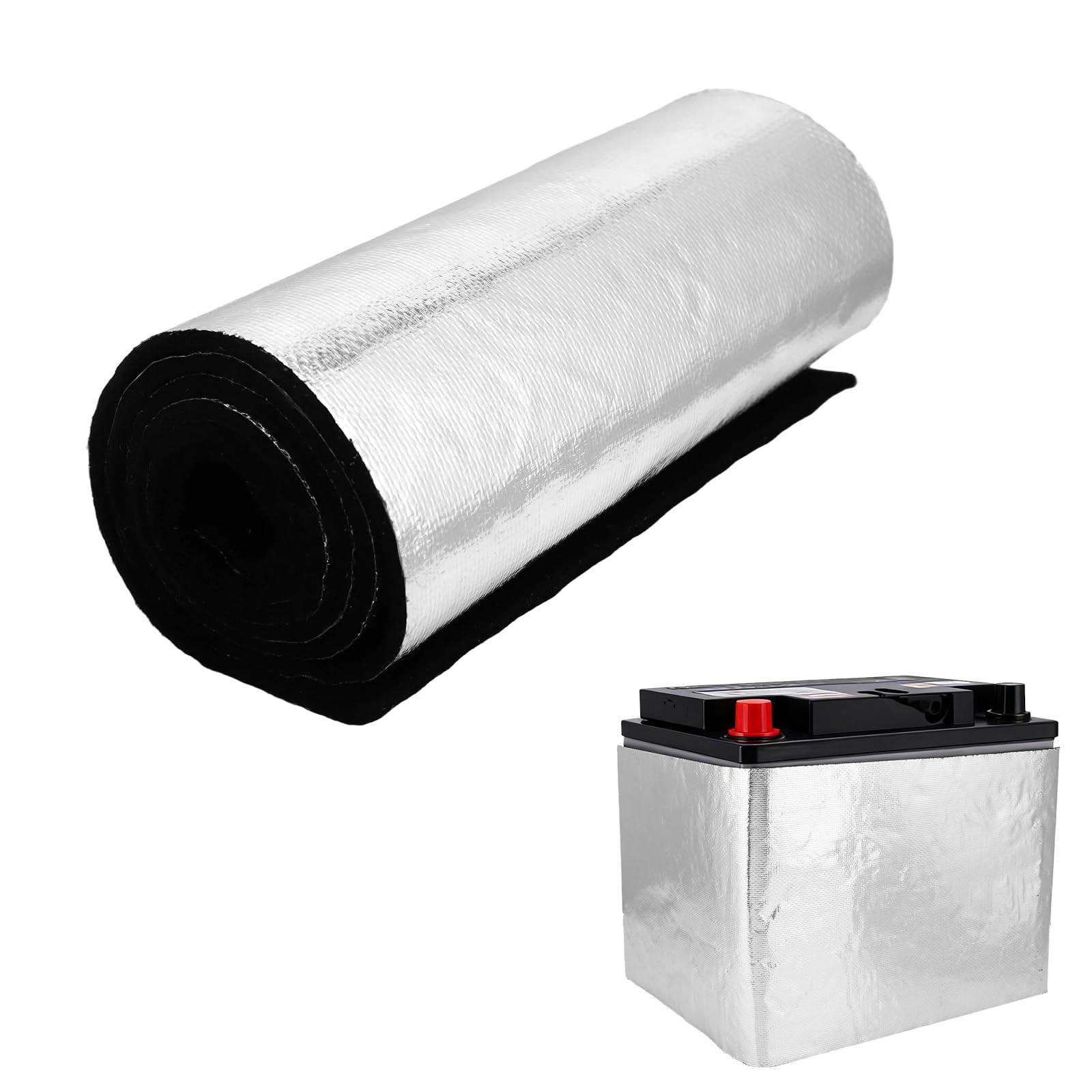 Zestaw Izolacyjny do Akumulatora Samochodowego, 1 Owijkę 100x18cm i 1 Taśmę Aluminiową do Ekstremalnie Niskich/Wysokich Temperaturach Osłona Termiczna Pojazdów Ciężarowych i Kamperów