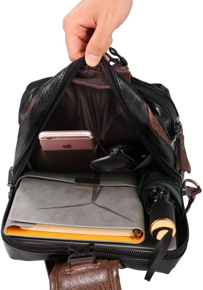 QICHUANG Men Sling Bag PU Leather Unbalance Chest Shoulder Bag with USB Charging Port Gift for Men