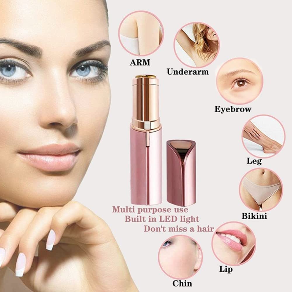 Depilación facial para mujer, removedor de vello sin dolor, rasuradora impermeable con luz LED para la cara, parte superior del bigote y la barbilla, recargable (negro mate) 5