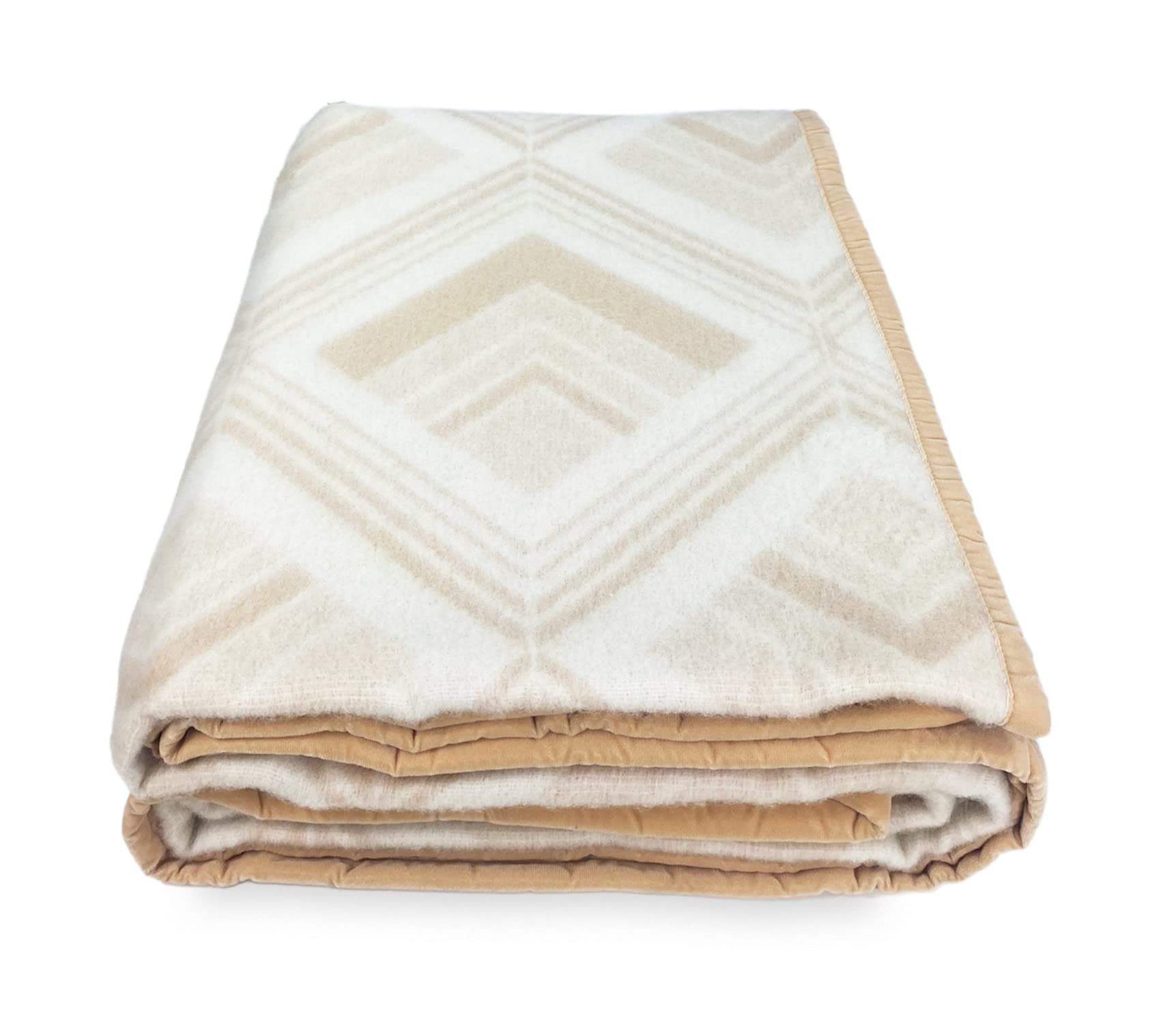 Tex family COPERTA SQUARE in vera Pura LANA morbida e calda colore Naturale - 2 PIAZZE