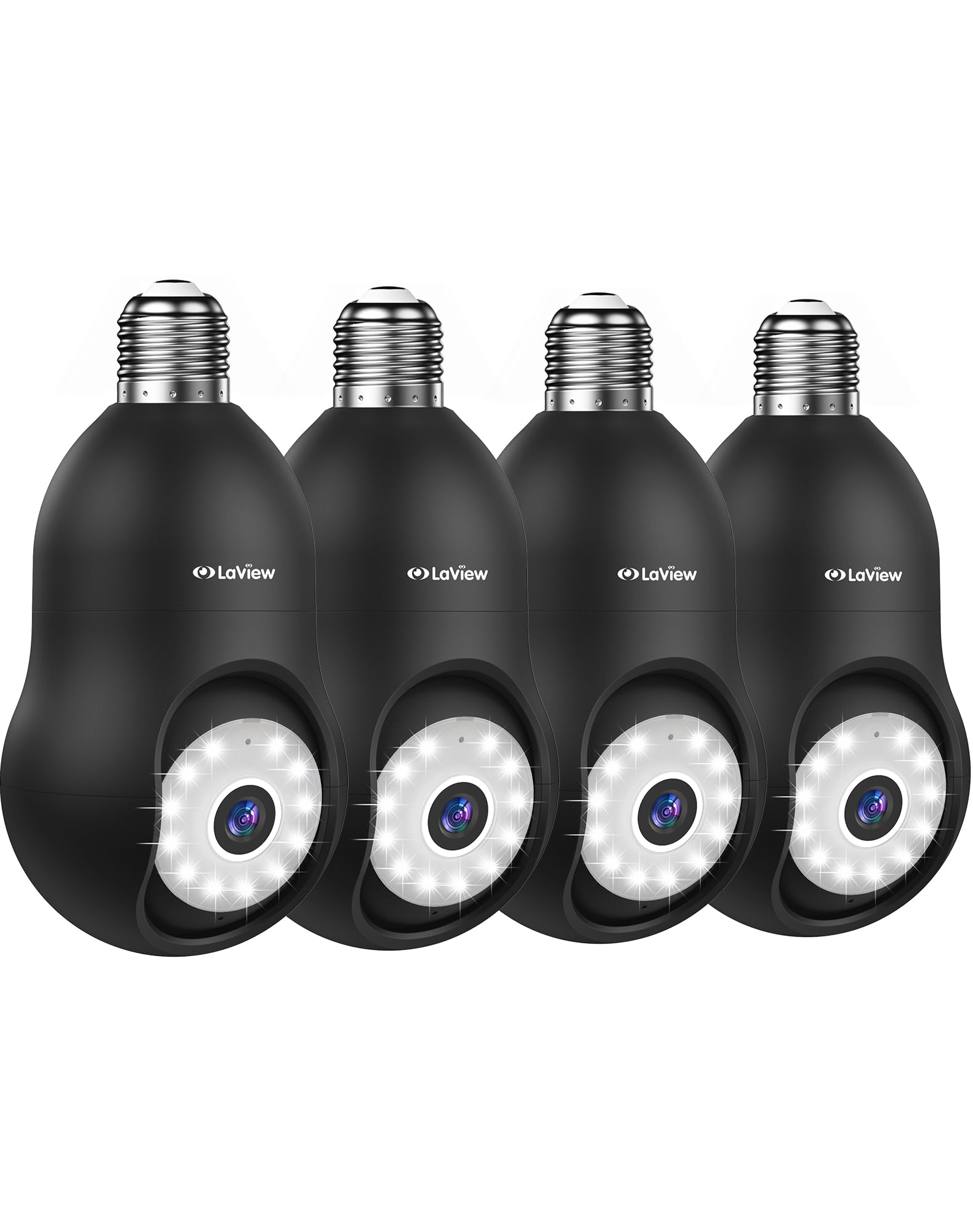 4MP Bulb Security Camera 2.4GHz 4 set, 360° 2K Security Cameras Wireless Outdoor Indoor Full Color Day and Night, Motion Detection, Audible Alarm, Easy Installation, Compatible with Alexa（Black）