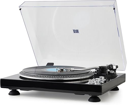 Tocadiscos de transmisión por correa de alta fidelidad con cartucho premium, control de pitch ±10%, brazo de tono de retorno automático, reproductor