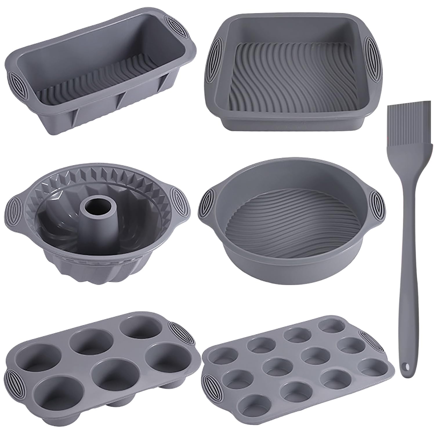 Juego de moldes de silicona antiadherente 7 en 1 para hornear, molde para pasteles, molde para pasteles, molde para tostadas, molde para magdalenas y moldes para magdalenas, juego de