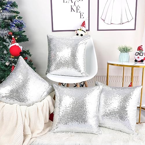 Squarepie SPC-S Sequin Pillow Covers,18X18 Set Of 4 Silver Decorative Pillow Covers, Sparking Square Throw Pillow Cushion Cases thumb #5