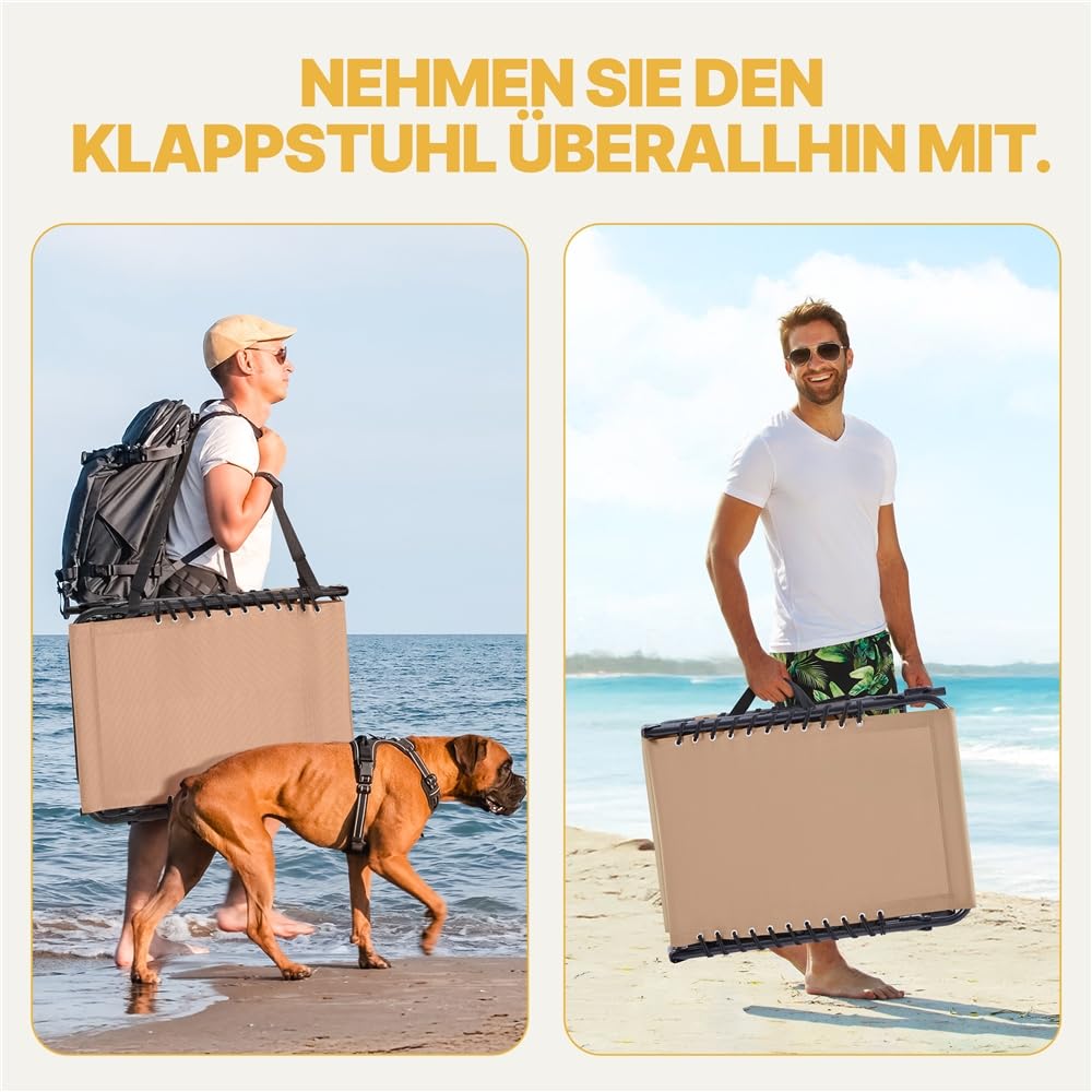Yaheetech Sonnenliege Klappbar mit 5-Fach Verstellbarer Rückenlehne, Beige | 189x57x38cm, Stabil & Tragbar Strandliege Gartenliege Campingbett mit Kissen & Seitentasche bis 120kg für Outdoor