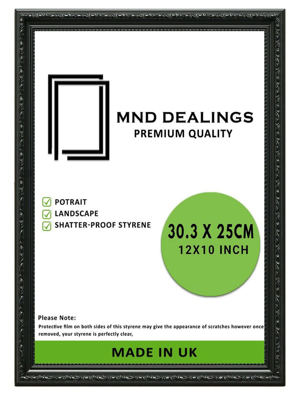 Mnd Dealings Black Antique Vintage Ornate Shabby Chic 12X10 (30.5X25.4 Cm) Poster Frame| Various Sizes Frame For Wall Gallery Art Photo Frames Display |For Gift Sleek Home Décor