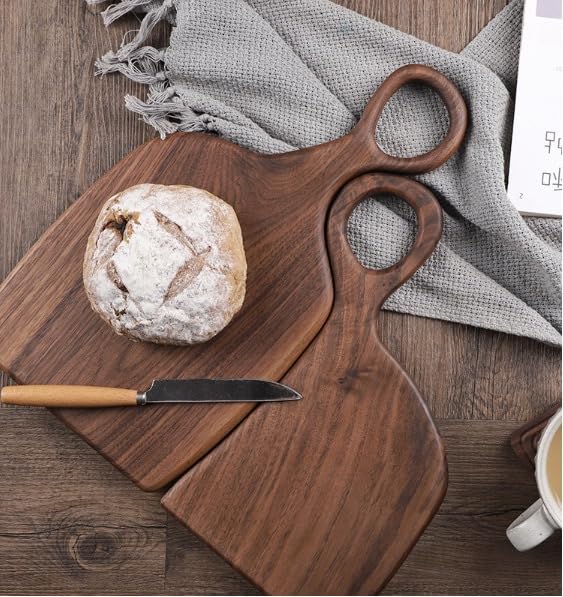 Tabla de Cortar de Madera de Nogal para Pareja, Tabla de Madera Sólida para Cortar Carne, Pan y Frutas, con Asas, para Uso en Cocina (Nogal Negro) miniatura 2