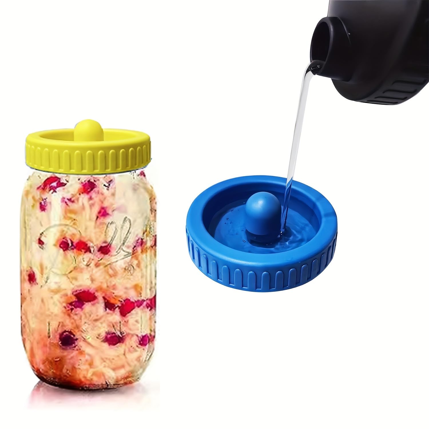 Mason bottle wide-mouth pickle, colored plastic cover self-filling sink, wide-mouth pickle cover 4PCS (bottle not included)