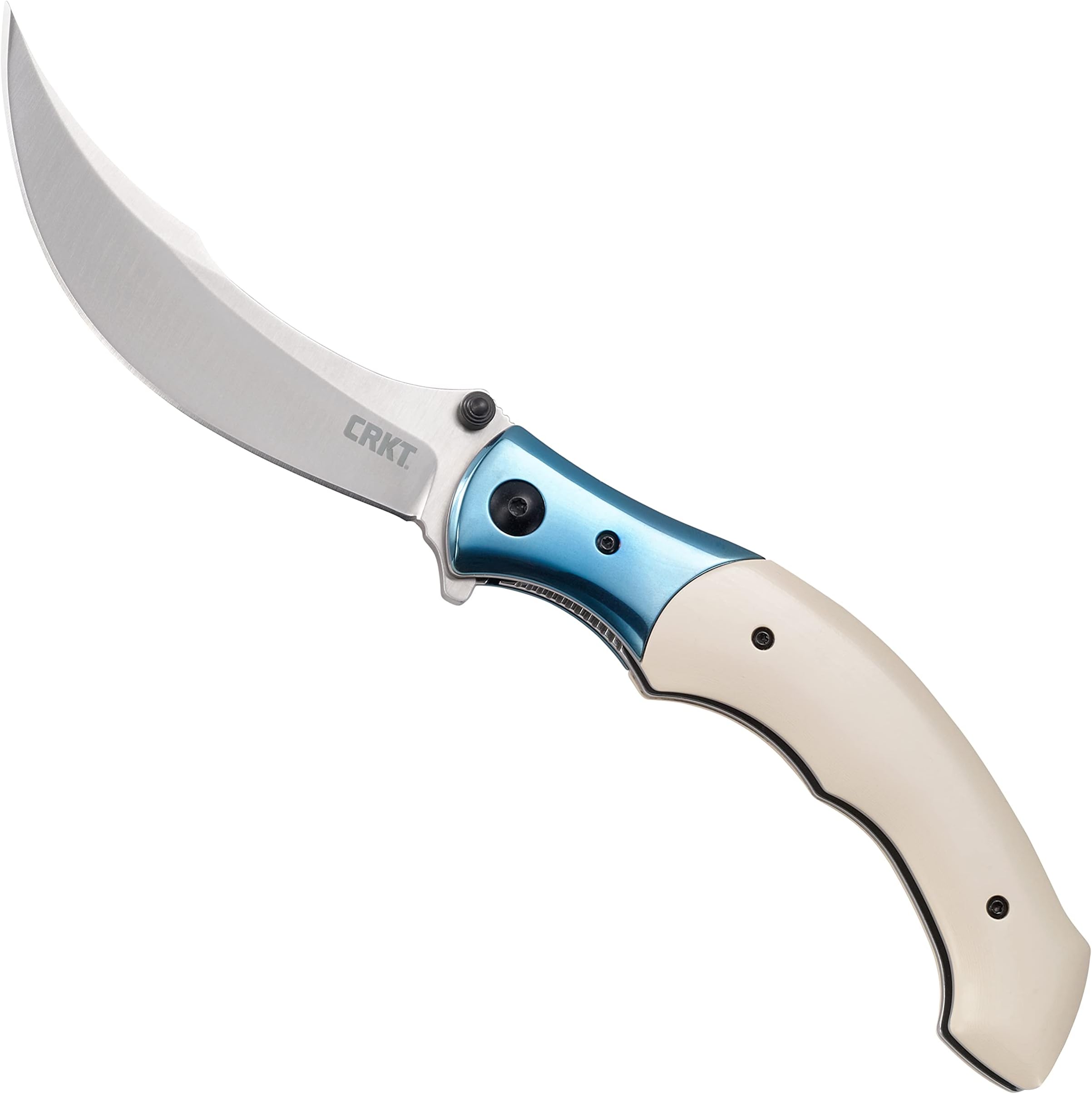 CRKT Ritual Assisted Pocket Knife: Everyday Carry Utility Folder, Sandvik 12C27 Steel Recurve Blade with Satin Finish, Liner Lock, Flipper Open, Ivory Resin Infused Fiber Handles 7471