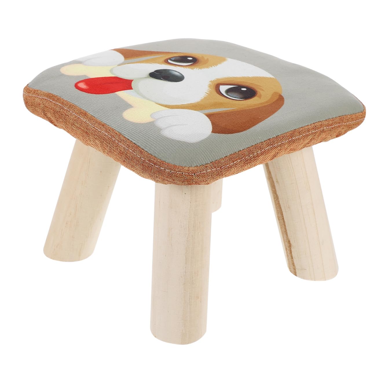Taburete de Madera Ligero para Niños Funda de Lino y Algodón de Dibujos Animados, Antideslizante y Versátil para Dormitorio o Sala de Estar