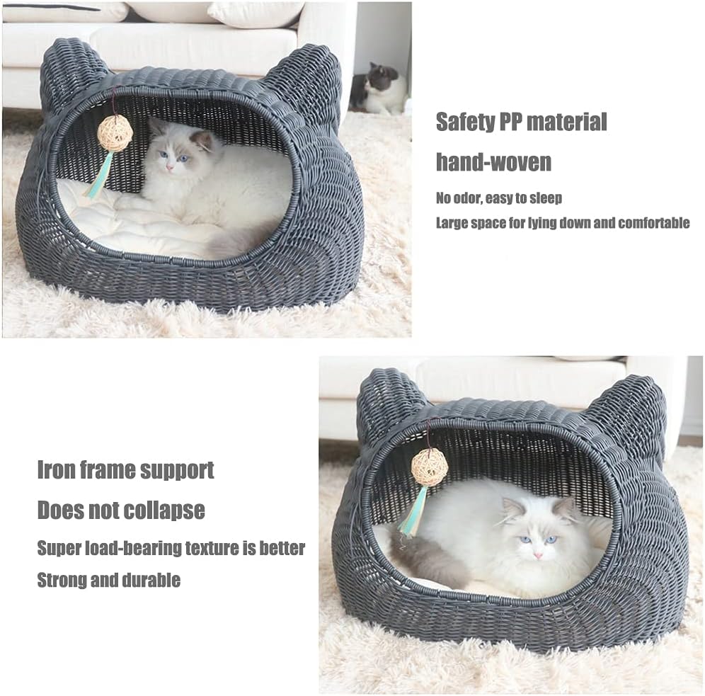 Washable Rattan Cat Litter Universal Dog Litter for All Seasons Pet Supplies Hand-Woven Semi-Enclosed Cat Cage A Small (A Medium)
