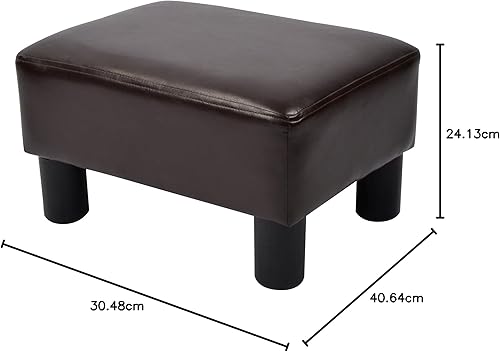 Miniatura 9 de windaze Taburete otomano de piel sintética, pequeño con 4 patas de madera antideslizantes, reposapiés para sofá, escritorio, oficina, sala de estar,