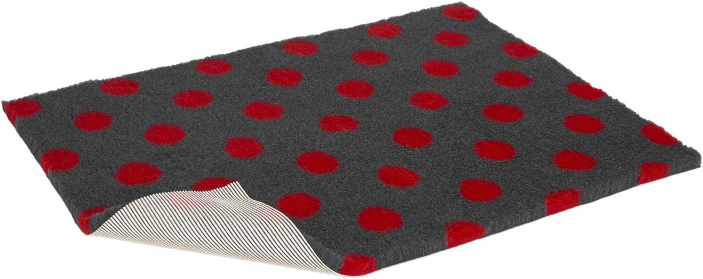 Vetbed Non-Slip Bed with Red Polka Dot, Large, Charcoal Grey