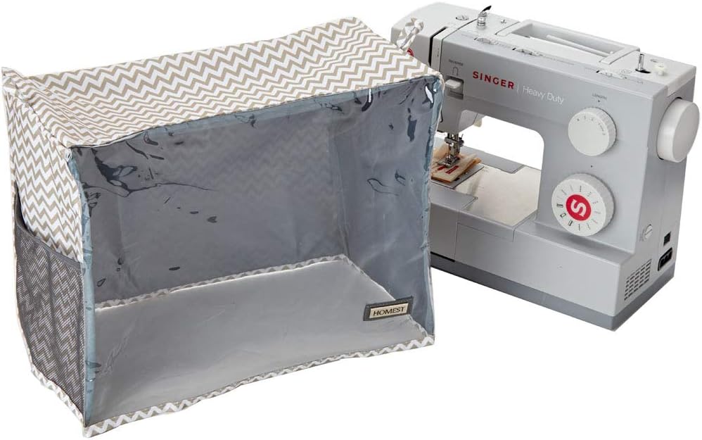 HOMEST Visible Sewing Machine Dust Cover with Storage Pockets for Notions, Compatible with Singer Quantum Stylist 9960, Singer Heavy Duty 4423, Ripple