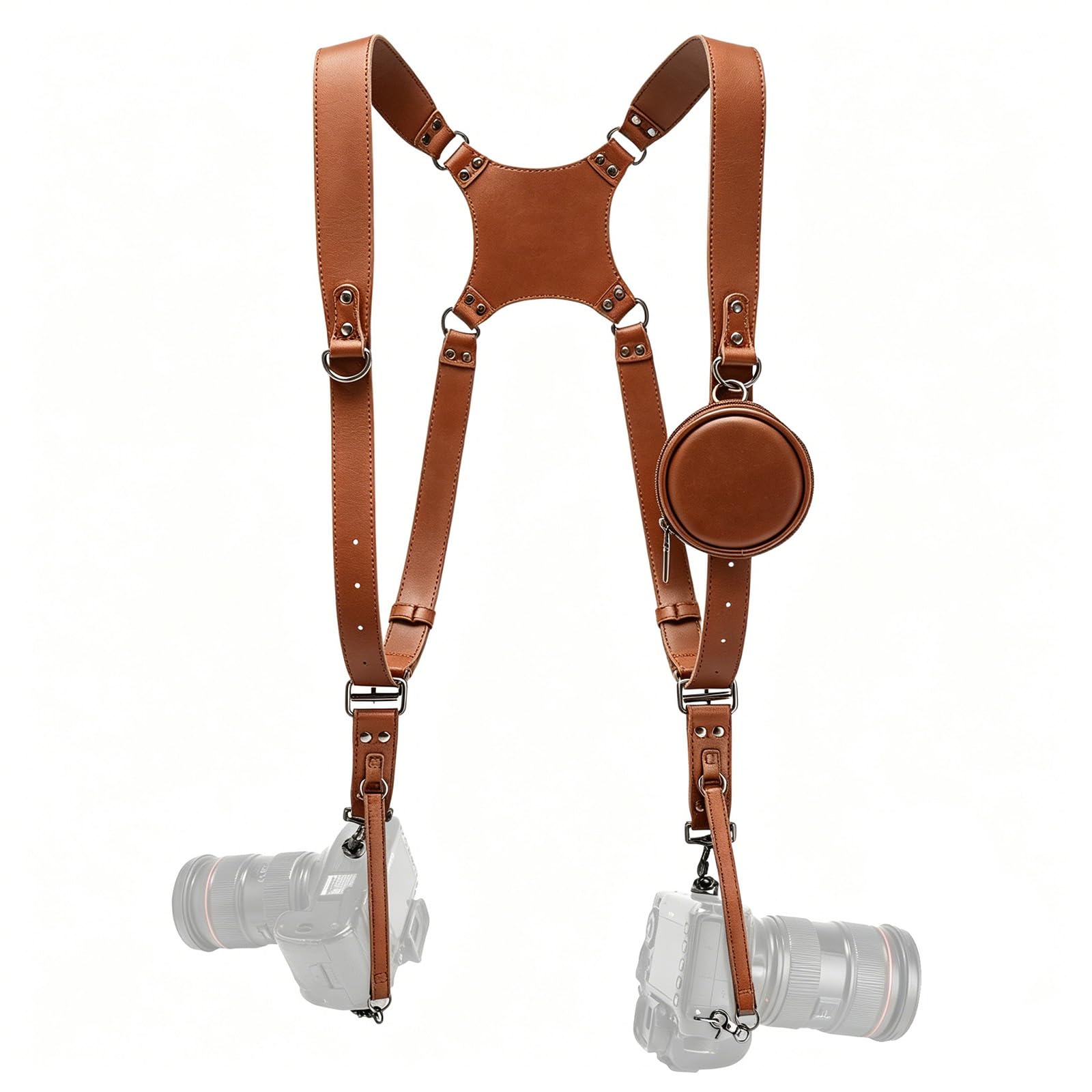 Arnés de cámara dual para 2 cámaras, correa de hombro de piel para cámara DSLR/SLR, correas para fotógrafos
