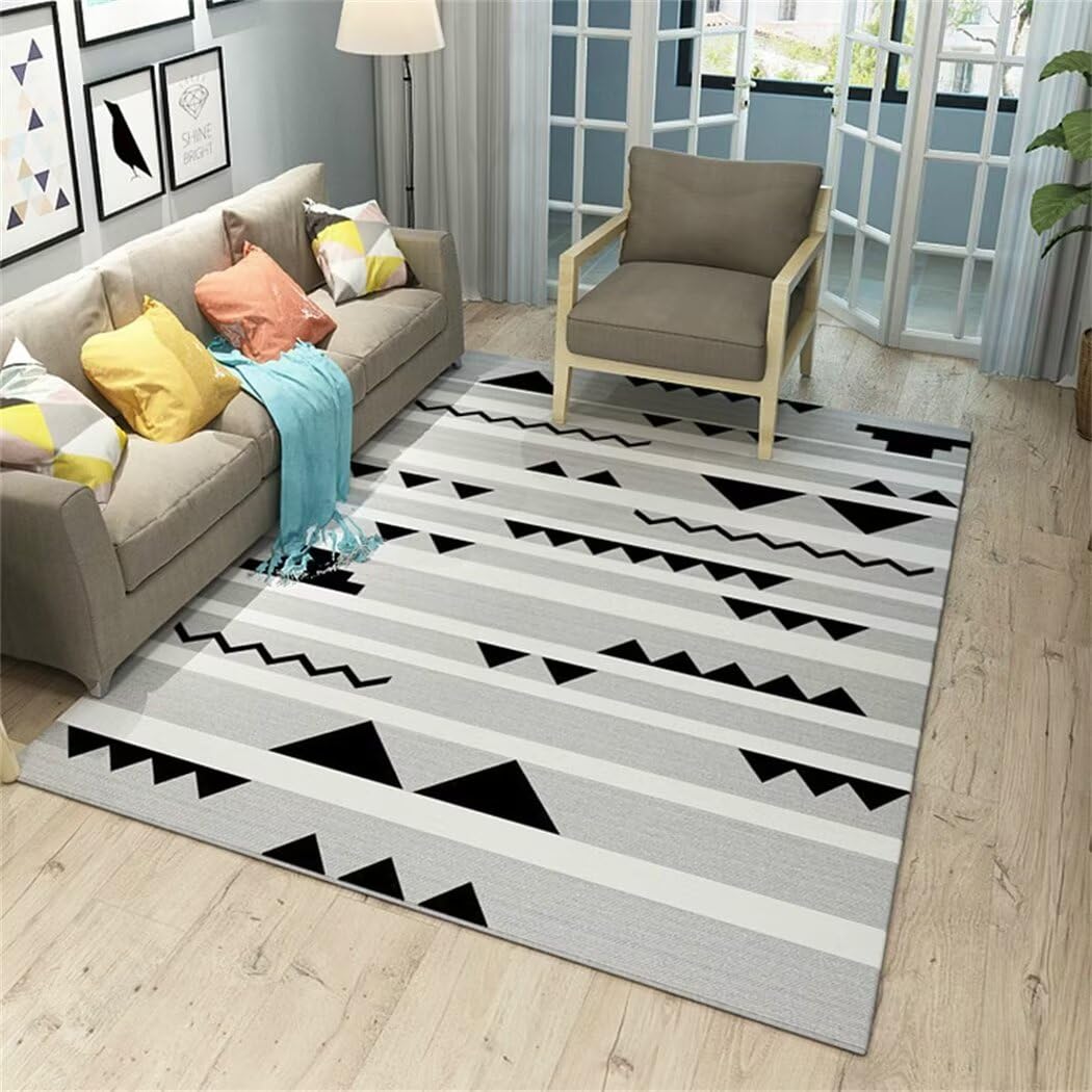 Grand tapis salon XXL gris 100x150cm au motif géométrique