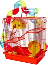 GAIOLA TUBO SUPER LUXO 3 ANDARES VERMELHA HAMSTER COMPLETA CASINHA RODA ESCADA SUPER LUXO