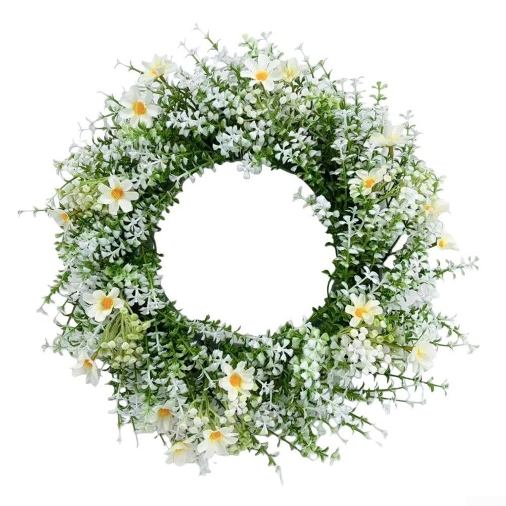 Ghirlanda di eucalipto artificiale primaverile con margherite bianche, realizzata a mano, in plastica leggera, da appendere alla porta, decorazione per Pasqua, vacanze, per casa, ufficio, parete e