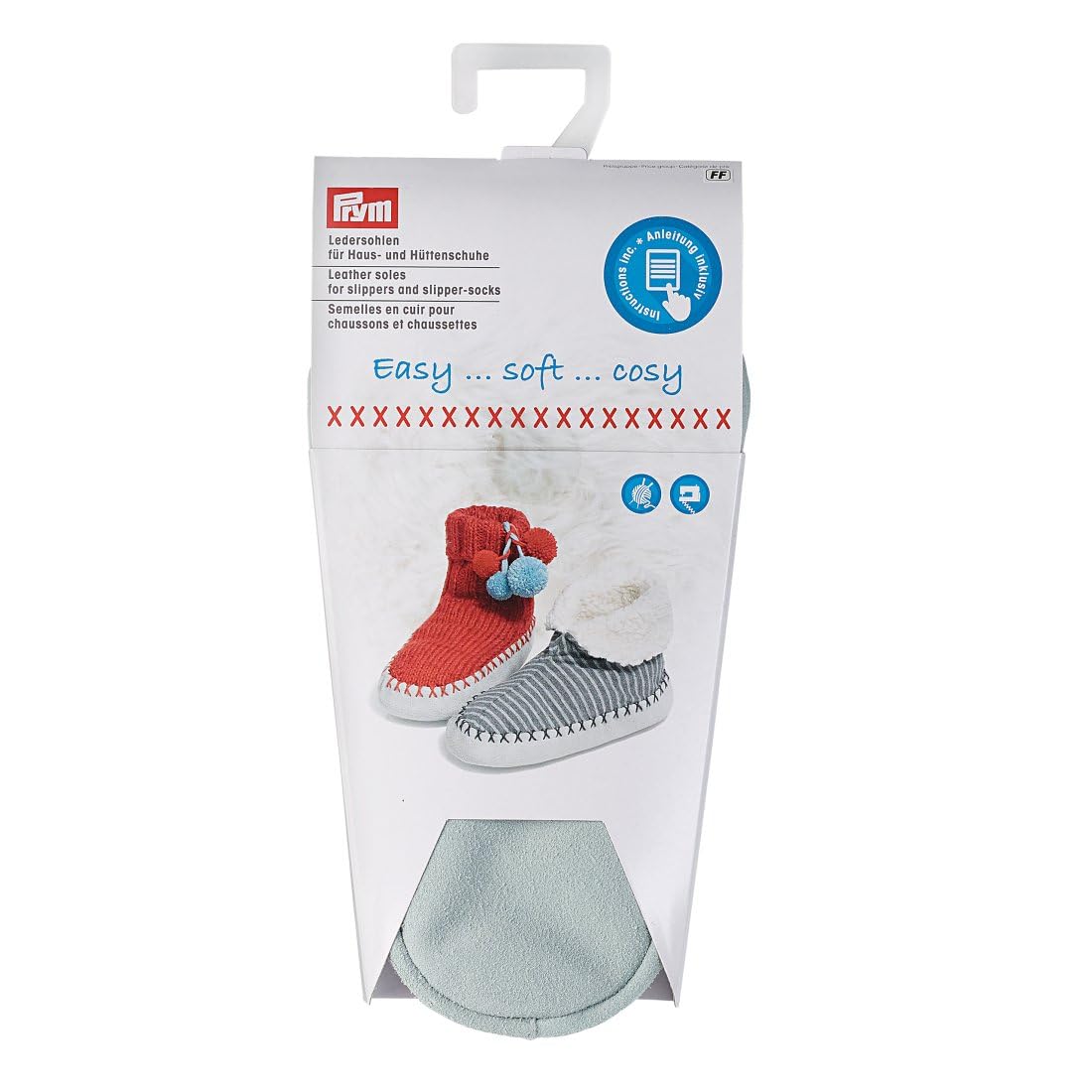 Prym Leather Soles Slipper and Sock, Grey, Size 33-35