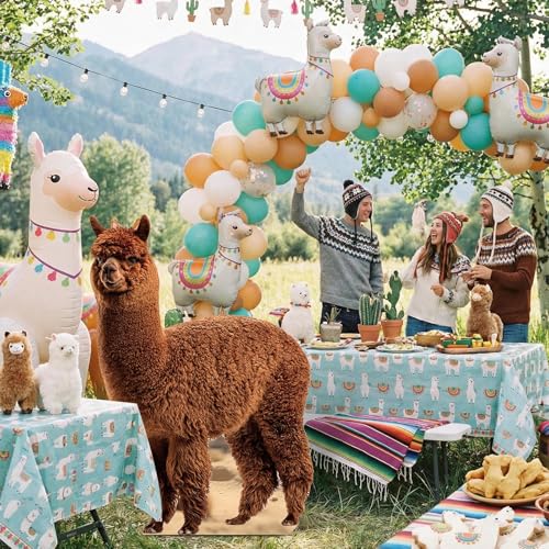 Image of Geelin 5 ft Llama Cardboard Cutout Stand up Life Size Animal Stand up Safari Jungle Photo Booths Prop Cut Out for Zoo Safari Jungle Themed Birthday Party Decoration Supplies