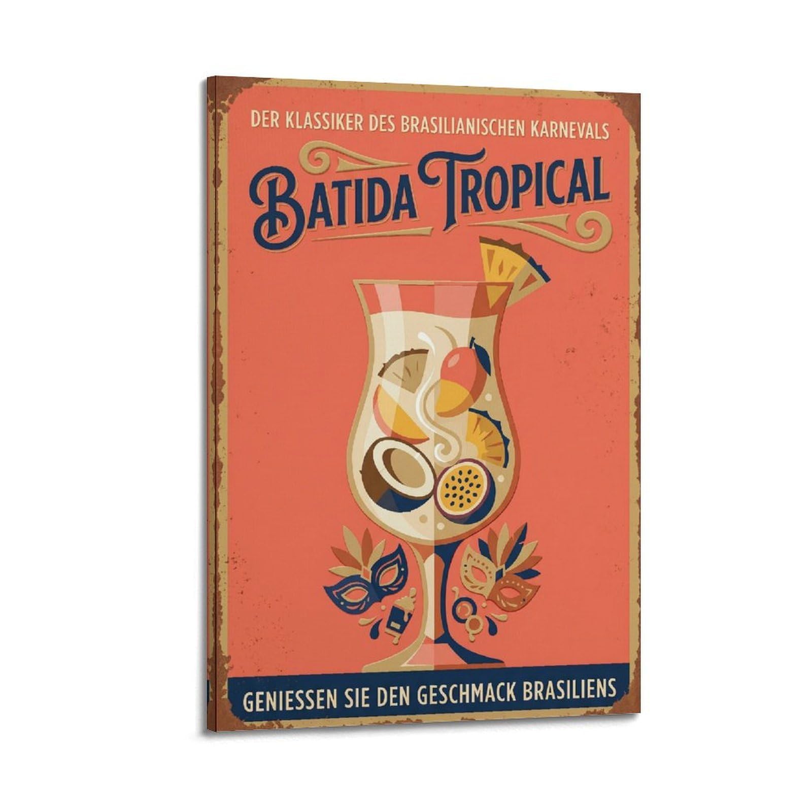 Xkuga Boys Frame-Style Batida Tropical Rum Cocktail Poster Recipe Card Vintage Mixology Modern Decorative Canvas Prints - Ideal Wall Art For Family, Man Cave, Game Room, & Girls Bedroom 20X30inch(50X75cm)